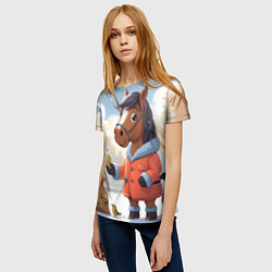 Футболка женская Лошадка на зимней прогулке, цвет: 3D-принт — фото 2