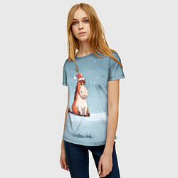 Футболка женская Лошадь сидит на снегу, цвет: 3D-принт — фото 2