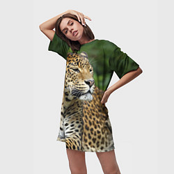 Футболка женская длинная Лик леопарда, цвет: 3D-принт — фото 2