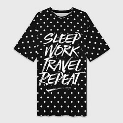 Футболка женская длинная Sleep Work Travel Repeat, цвет: 3D-принт