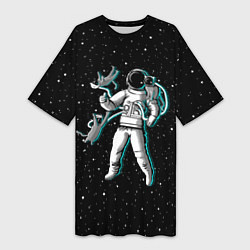 Женская длинная футболка Космонавт с котами