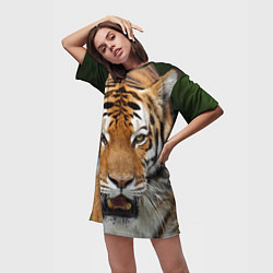 Футболка женская длинная Рык тигра, цвет: 3D-принт — фото 2