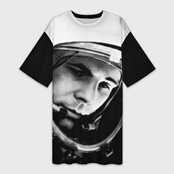 Футболка женская длинная Гагарин космонавт, цвет: 3D-принт