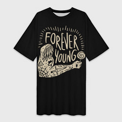 Футболка женская длинная Forever young, цвет: 3D-принт