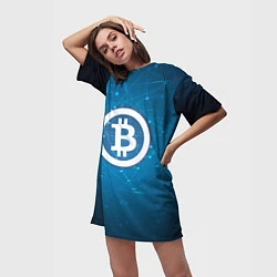 Футболка женская длинная Bitcoin Blue, цвет: 3D-принт — фото 2