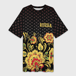 Женская длинная футболка Russia: black edition
