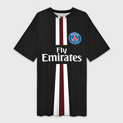 Футболка женская длинная PSG FC: Black 2018, цвет: 3D-принт