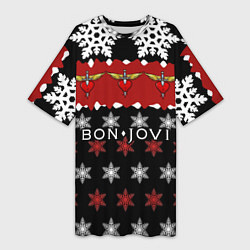 Женская длинная футболка Праздничный Bon Jovi