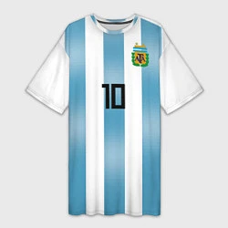 Футболка женская длинная Сборная Аргентины: Месси ЧМ-2018, цвет: 3D-принт