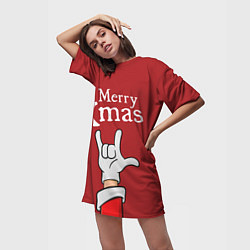 Футболка женская длинная Merry Xmas - Santas hand, цвет: 3D-принт — фото 2