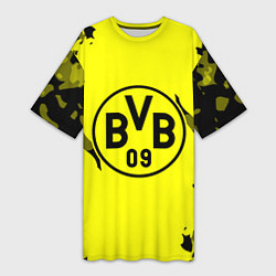 Футболка женская длинная FC Borussia Dortmund: Yellow & Black, цвет: 3D-принт