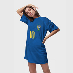 Футболка женская длинная Сборная Бразилии: Неймар ЧМ-2018 гостевая, цвет: 3D-принт — фото 2