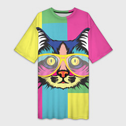 Женская длинная футболка Поп-арт котик
