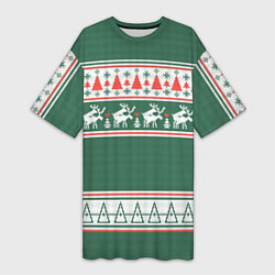 Женская длинная футболка Свитер - новогодние олени