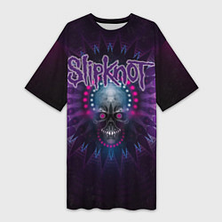 Футболка женская длинная Slipknot: Neon Skull, цвет: 3D-принт