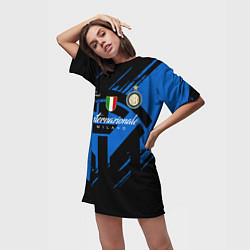 Футболка женская длинная Интер Милан логотипы, цвет: 3D-принт — фото 2