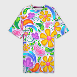 Женская длинная футболка Абстракция и цветы