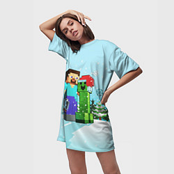 Футболка женская длинная MINECRAFT НОВОГОДНИЙ, цвет: 3D-принт — фото 2
