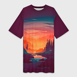 Женская длинная футболка Minimal forest sunset