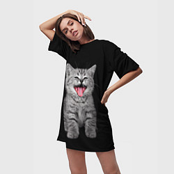 Футболка женская длинная Кричащий кот, цвет: 3D-принт — фото 2