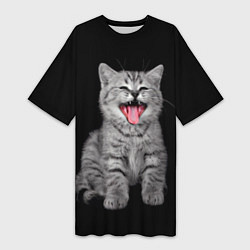 Футболка женская длинная Кричащий кот, цвет: 3D-принт