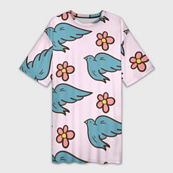 Женская длинная футболка Стайка птиц