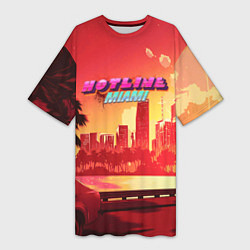 Футболка женская длинная HOTLINE MIAMI, цвет: 3D-принт