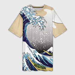 Футболка женская длинная The great wave off kanagawa, цвет: 3D-принт