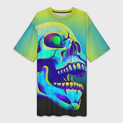 Женская длинная футболка Neon skull
