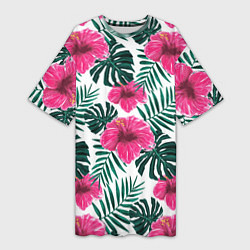 Женская длинная футболка Гавайский гибискус