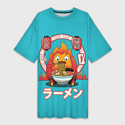 Женская длинная футболка Calcifer & ramen