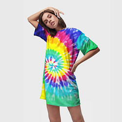 Футболка женская длинная TIE-DYE СТЕНА, цвет: 3D-принт — фото 2