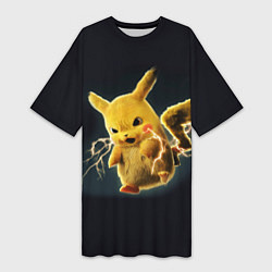 Футболка женская длинная Pikachu Pika Pika, цвет: 3D-принт