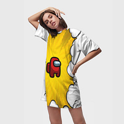 Футболка женская длинная Among us RED, цвет: 3D-принт — фото 2