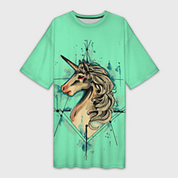 Женская длинная футболка Единорог акварель