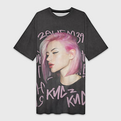 Футболка женская длинная Алина Кис-кис, цвет: 3D-принт