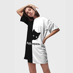 Футболка женская длинная Черный кот, цвет: 3D-принт — фото 2