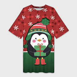 Женская длинная футболка Пингвин Новый год