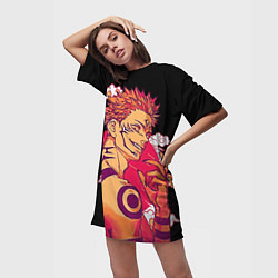 Футболка женская длинная Двуликий магическая битва, цвет: 3D-принт — фото 2