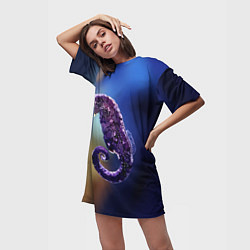 Футболка женская длинная Морской конёк, цвет: 3D-принт — фото 2