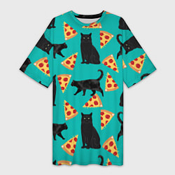 Женская длинная футболка Котики и Пиццы