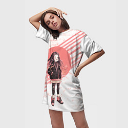 Футболка женская длинная Незуко, цвет: 3D-принт — фото 2