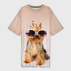 Женская длинная футболка Собака в очках