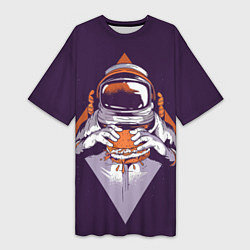 Женская длинная футболка Космонавт ест бургер