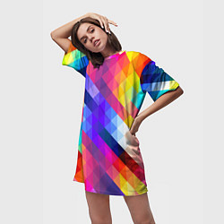 Футболка женская длинная Пиксельная радуга, цвет: 3D-принт — фото 2