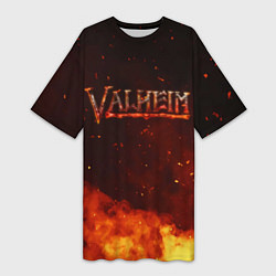 Женская длинная футболка Valheim огненный лого