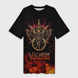 Женская длинная футболка Valheim символ черепа
