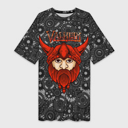 Женская длинная футболка Valheim красный викинг
