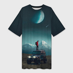 Женская длинная футболка Космос в горах