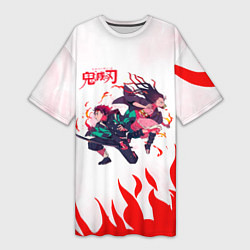Женская длинная футболка Танджиро и Незуко в огне